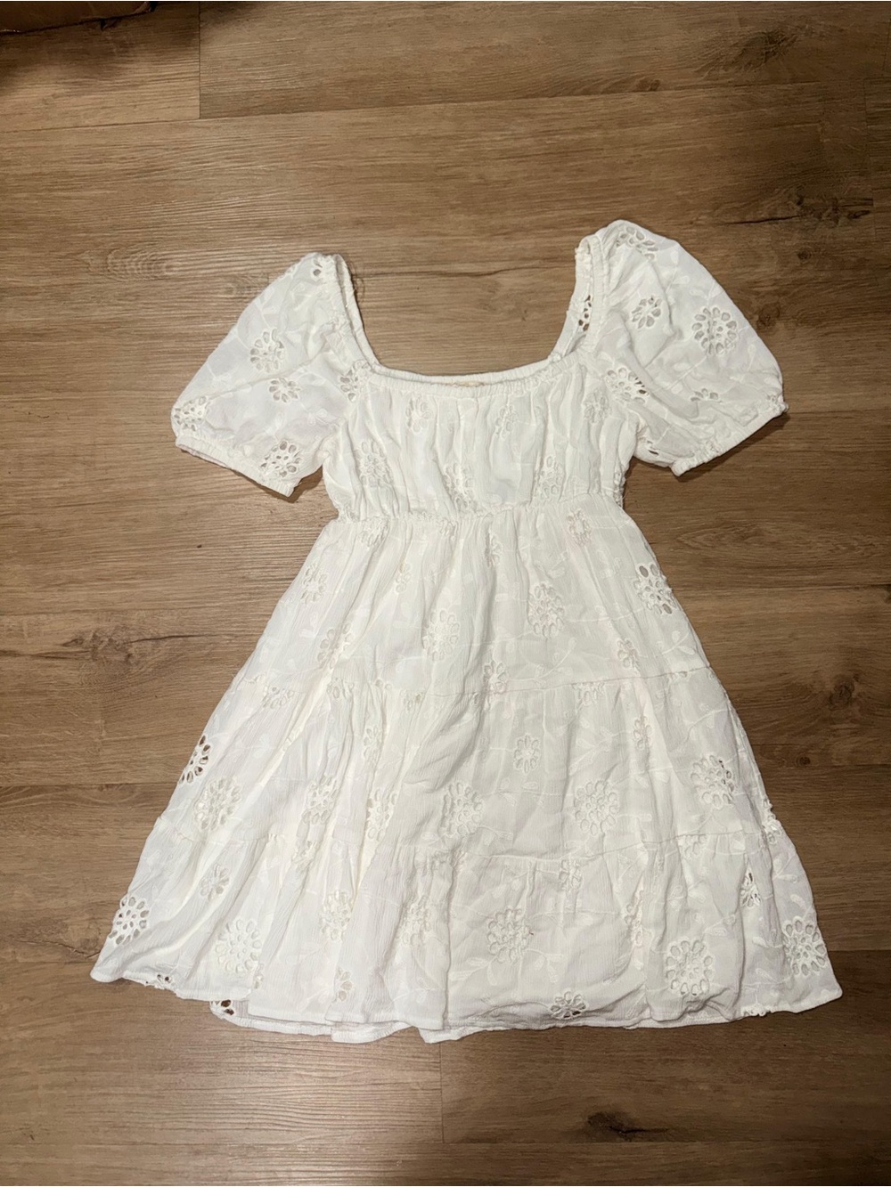 Rewind White Eyelet Puff Sleeve Mini Dress